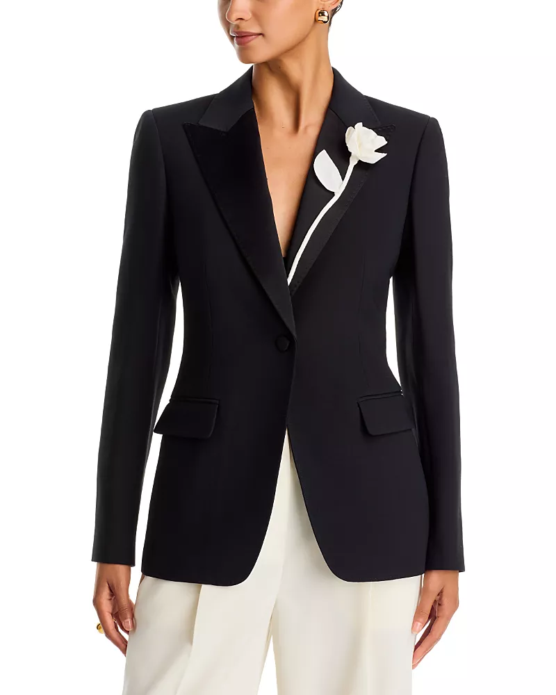 Lafayette 148 New York Rose Embellished Peak Lapel Blazer