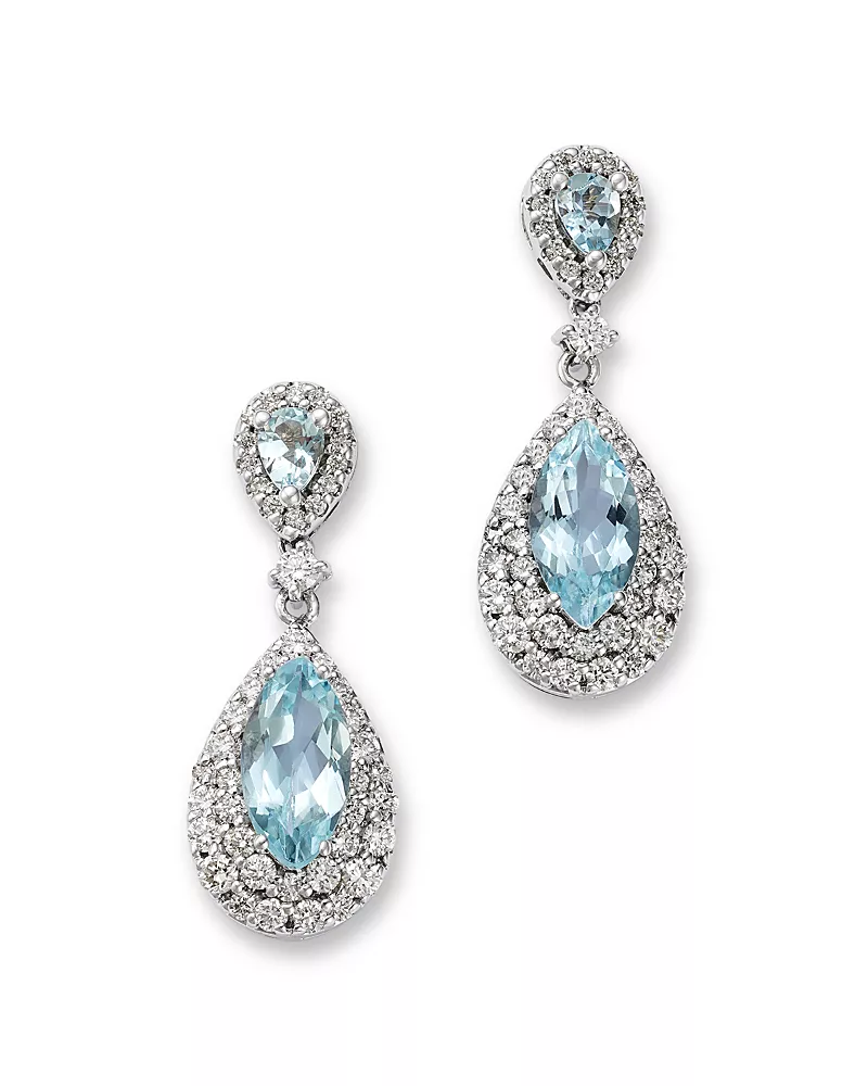 Bloomingdale's Fine Collection Diamond & Aquamarine Drop Earrings in 14K White Gold, 1.1 tcw