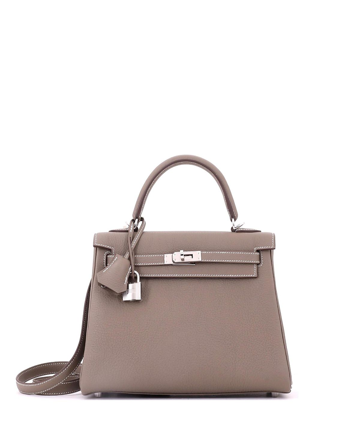 Pre-Owned HERMES Kelly 25 Handbag Grey Togo with Palladium Hardware