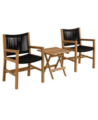  Vienna 3-Piece Outdoor Patio Teak and Rope Armchairs with Folding Side Table