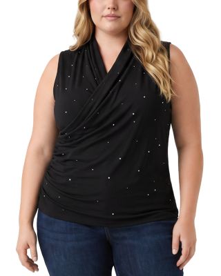Plus Embellished Crossover Shirred Top