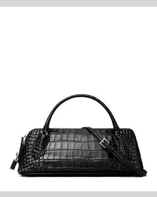 Lock Croc Embossed Leather Convertible Handbag