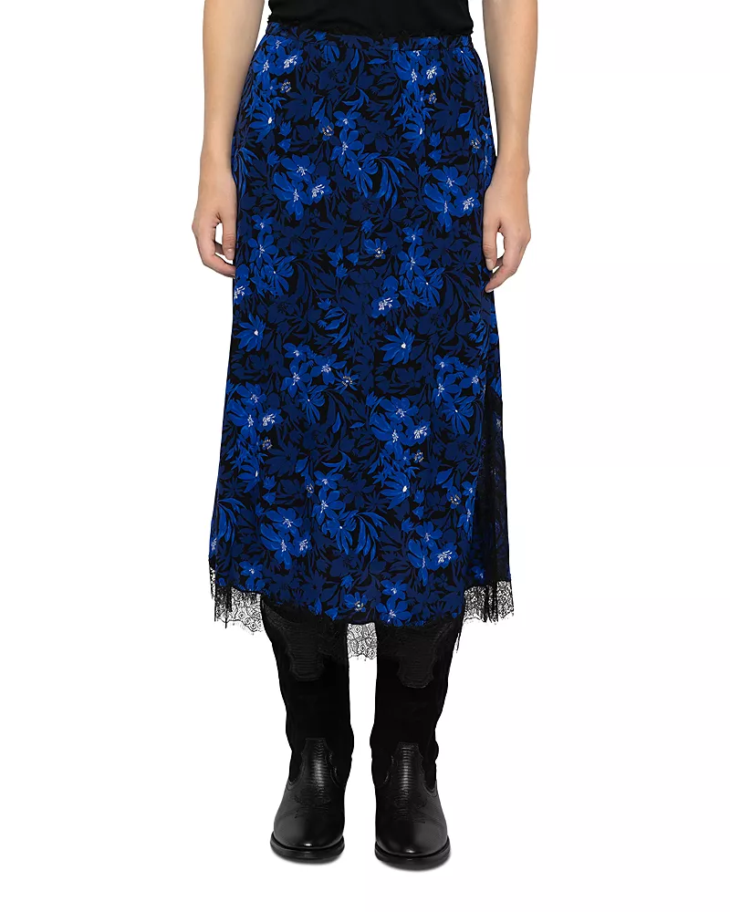 Zadig & Voltaire Jarvis Printed Lace Trim Skirt