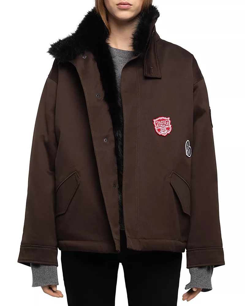 Zadig & Voltaire Kadris Cotton Faux Fur Trim Coat
