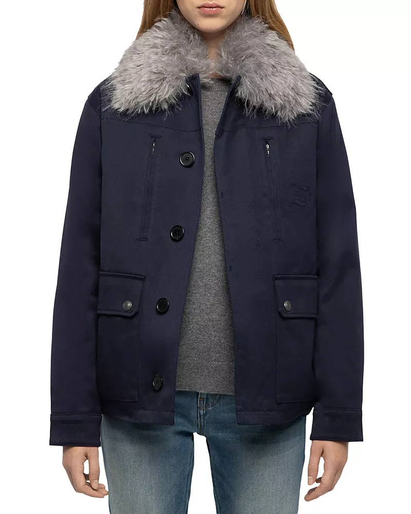 Zadig & Voltaire Cotton Faux Fur Trim Jacket