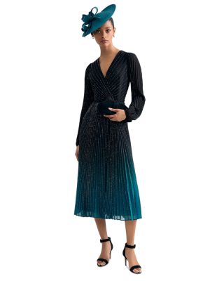 Petites Simara Long Sleeve Ombre Glitter Midi Dress