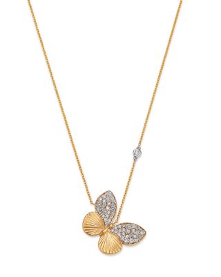 Bloomingdale's Fine Collection Diamond Pave Butterfly Pendant Necklace in 14K Yellow Gold, 0.75 tcw