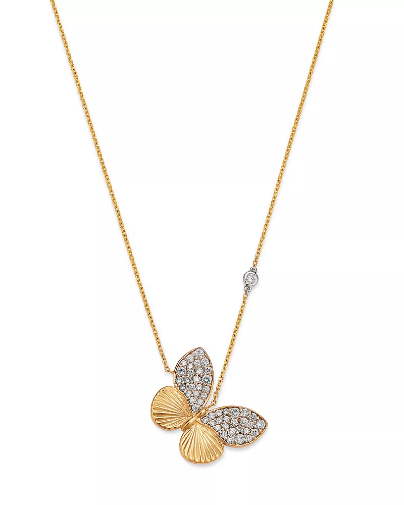 Bloomingdale's Fine Collection Diamond Pave Butterfly Pendant Necklace in 14K Yellow Gold, 0.75 tcw