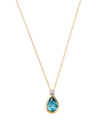 Diamond & Blue Topaz Pendant Necklace in 14K Yellow Gold, 0.07 tcw