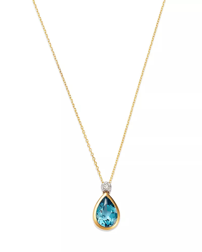 Bloomingdale's Fine Collection Diamond & Blue Topaz Pendant Necklace in 14K Yellow Gold, 0.07 tcw