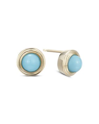 10K Yellow Gold Turquoise December Birthstone Bezel Stud Earrings