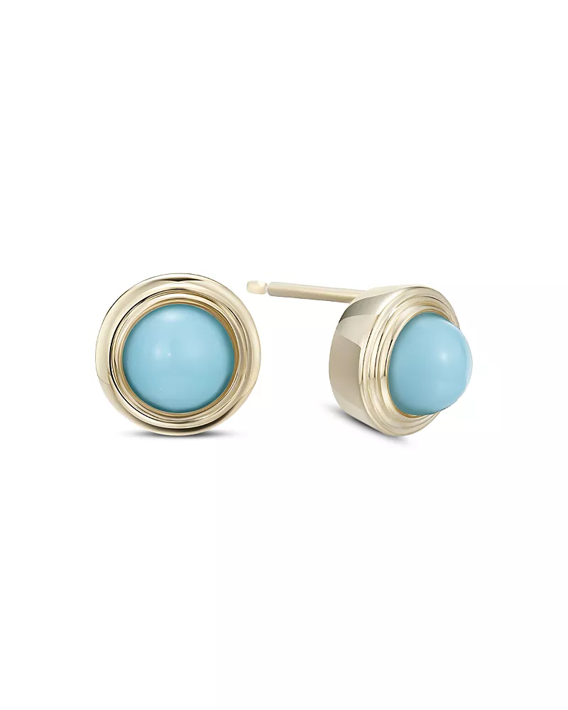 Moon & Meadow 10K Yellow Gold Turquoise December Birthstone Bezel Stud Earrings