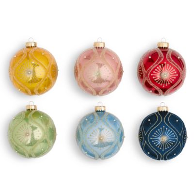 Glass Bauble Ornaments, Set of 6