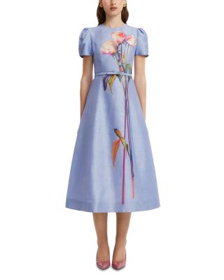 Marguerite Floral Linen & Silk Midi Dress