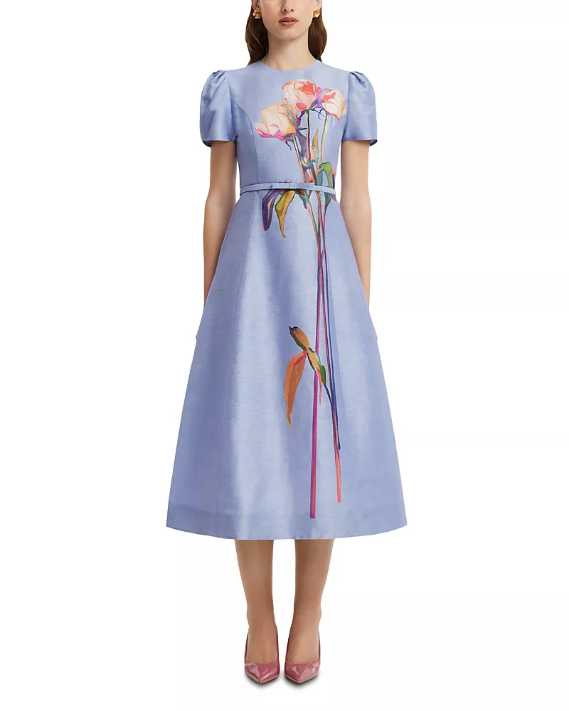 Leo Lin Marguerite Floral Linen & Silk Midi Dress
