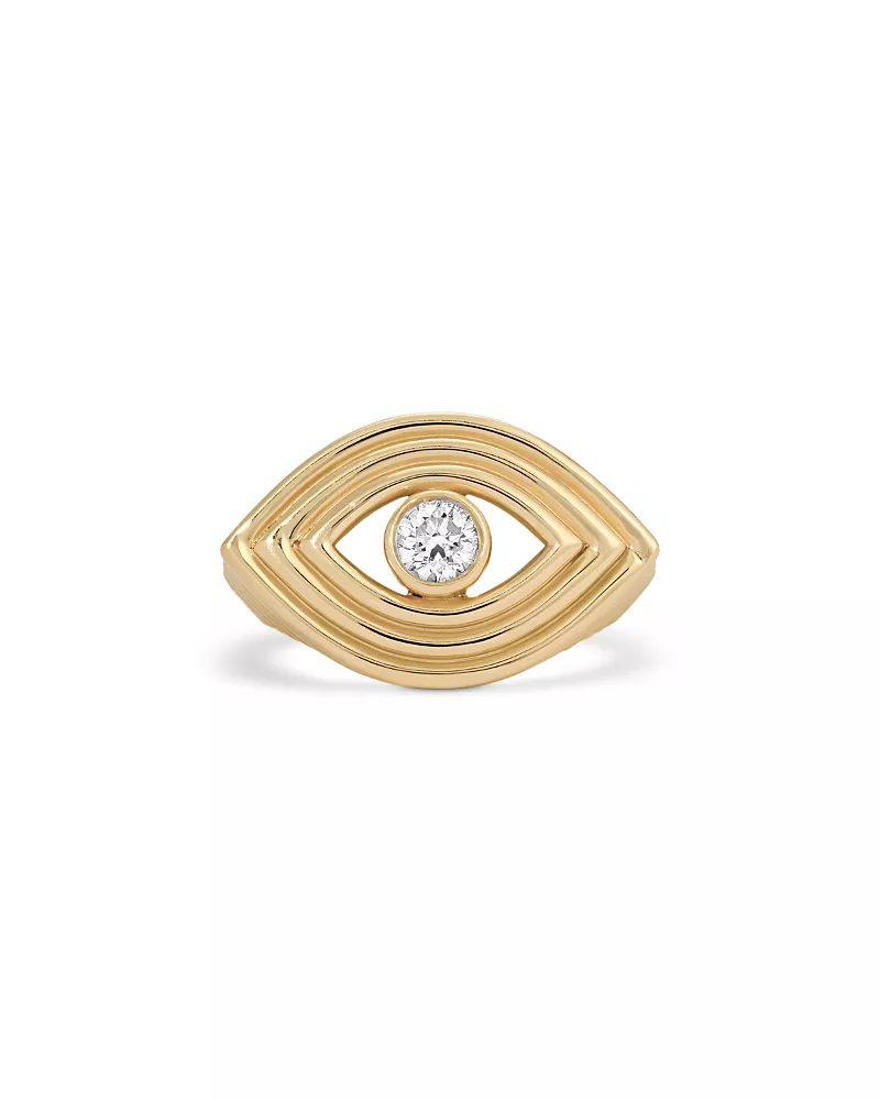 Adina Reyter 14K Yellow Gold Groovy Diamond Lab Grown Diamond Evil Eye Ring