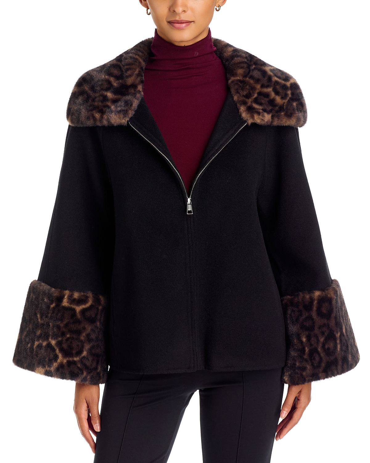 Apparis Judie Wool Faux Fur Trim Coat