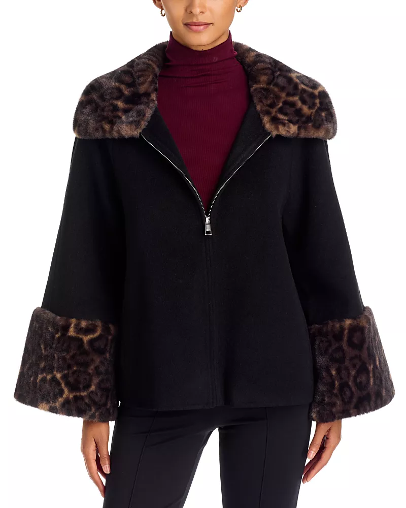 Apparis Judie Wool Faux Fur Trim Coat