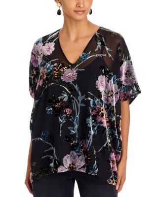 Croft Burnout V Neck Short Sleeve Poncho
