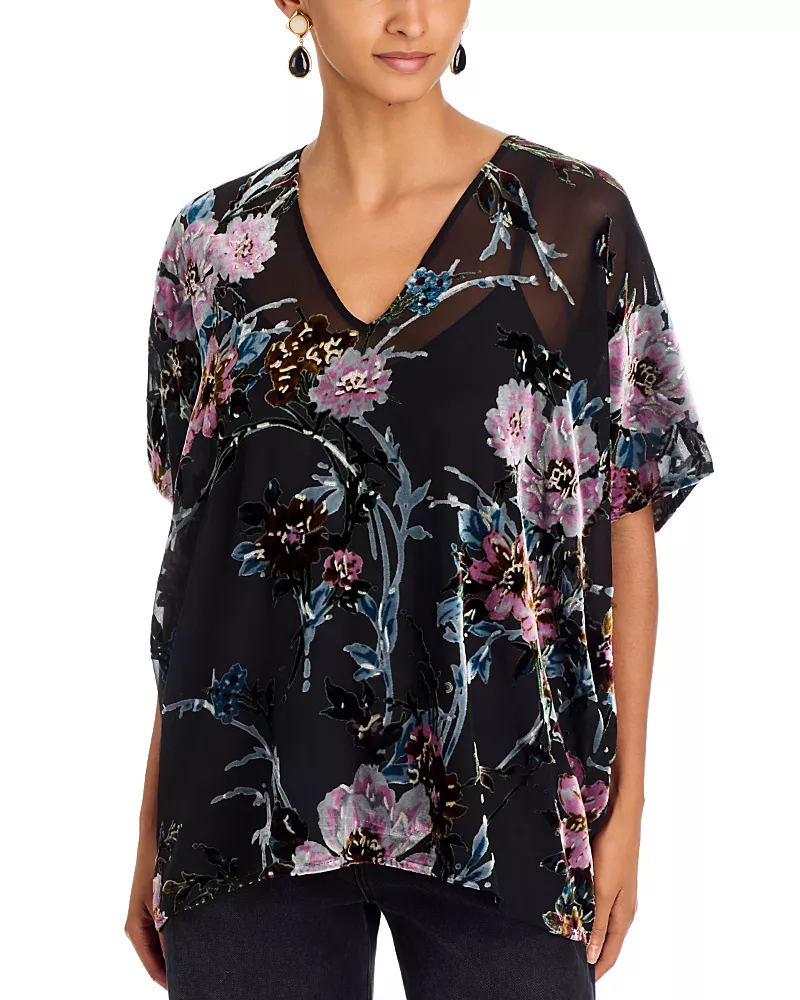 Johnny Was Croft Burnout V Neck Short Sleeve Poncho