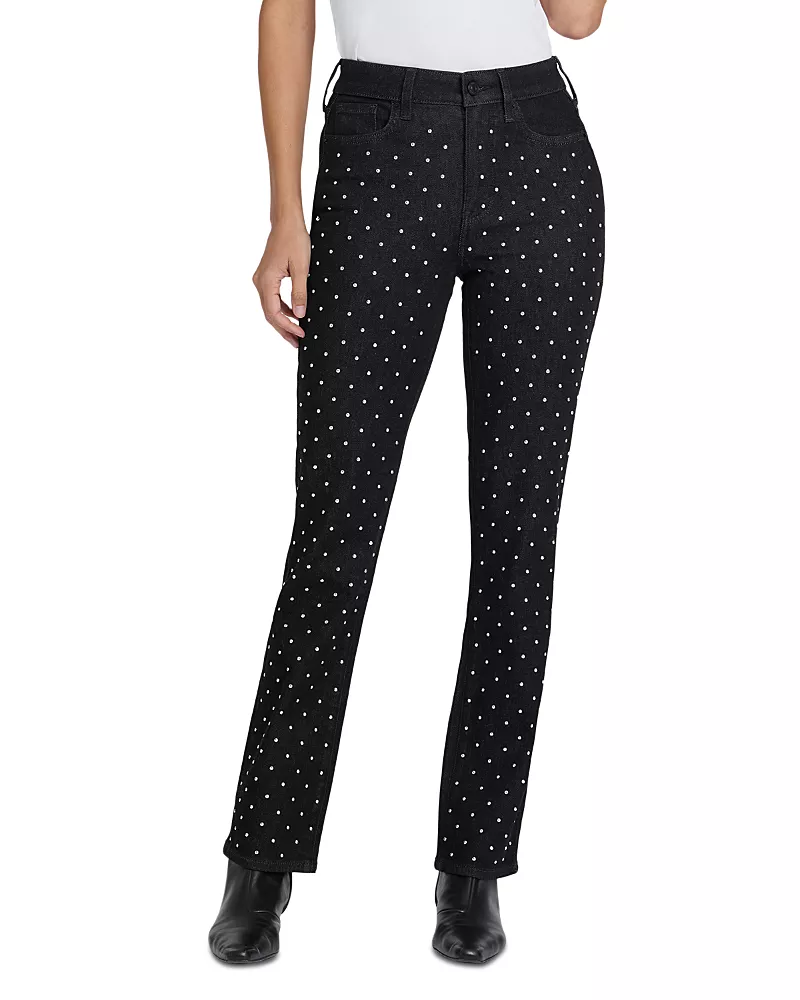 Nydj Marilyn High Rise Studded Straight Jeans in Black Rinse