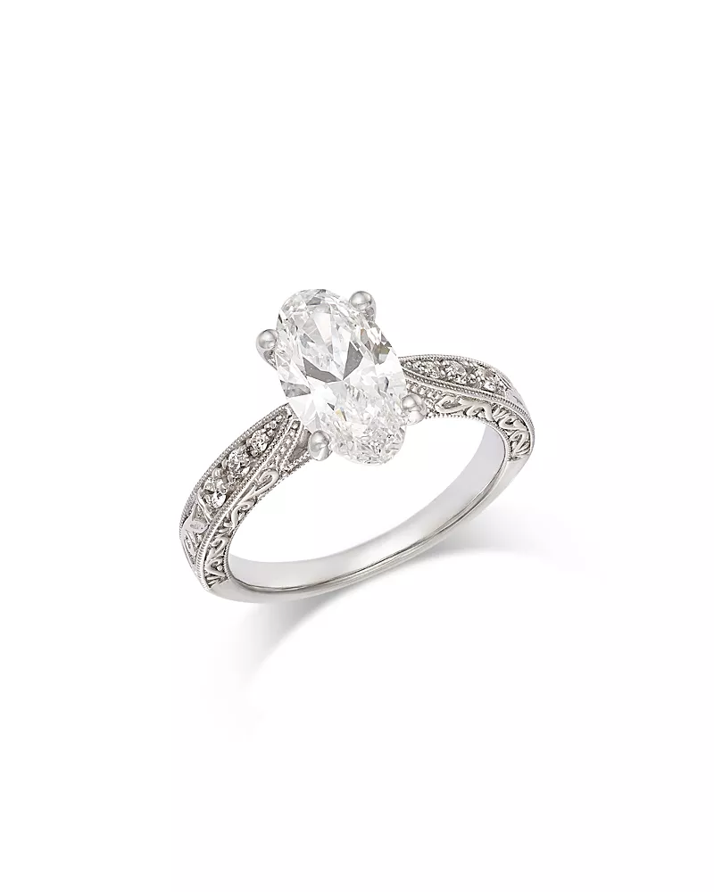 Bloomingdale's Fine Collection Luxe Collection Certified Lab Grown Diamond Oval Cut Milgrain Engagement Ring in 18K White Gold, 2.1 tcw