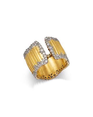 Diamond Textured Open Cuff Band Ring in 14K Yellow Gold, 1.50 tcw