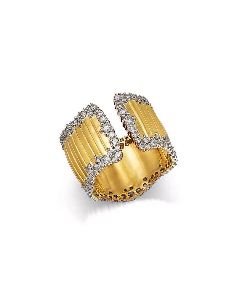 Bloomingdale's Fine Collection Diamond Textured Open Cuff Band Ring in 14K Yellow Gold, 1.50 tcw