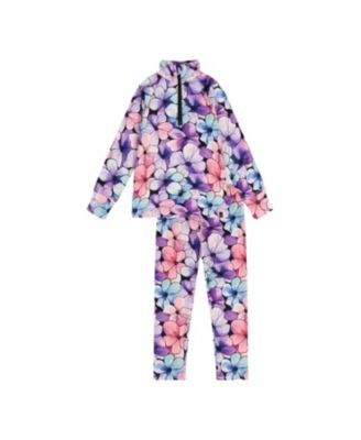 Girls' Two Piece Floral Brushed Half-Zip Top & Pants Thermal Underwear - Big Kid
