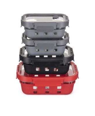  Rectangular Glass Container Set with Lid and Silicone Sleeve, 4-Piece Set