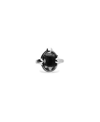  Sterling Silver Plated Ring with Black Faceted Crystal