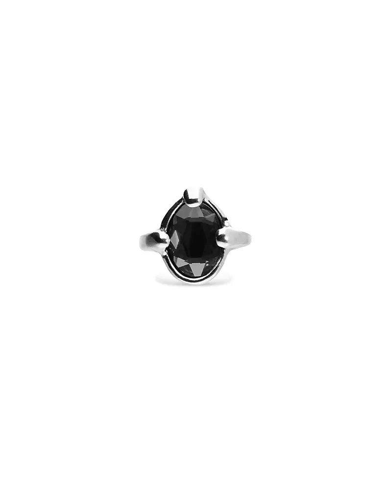 UNOde50 Sterling Silver Plated Ring with Black Faceted Crystal