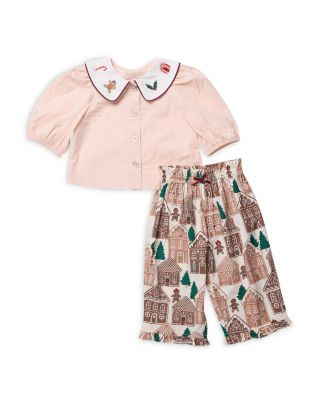 Girls' Noelle Gingerbread House Cotton Poplin Blouse & Pants Set - Baby