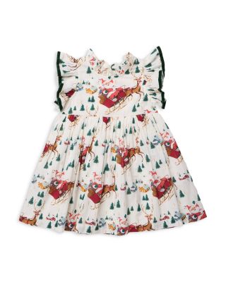 Girls' Jennifer Santa Sleigh Print Cotton Dress - Little Kid
