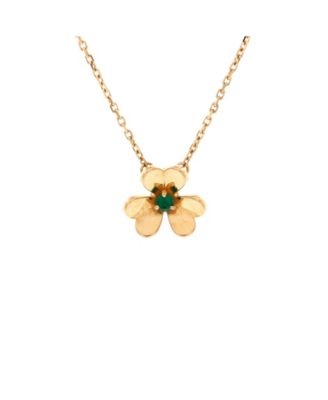  Mini Frivole Pendant Necklace 18K Gold and Emerald, 15.75"