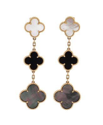  Magic Alhambra 3 Motifs Earrings 18K Gold with Mother of Pearl and Onyx