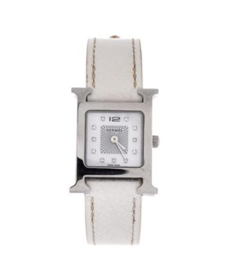 Heure H Quartz Watch in Stainless Steel and Leather with Diamond Markers and Mother of Pearl 21mm