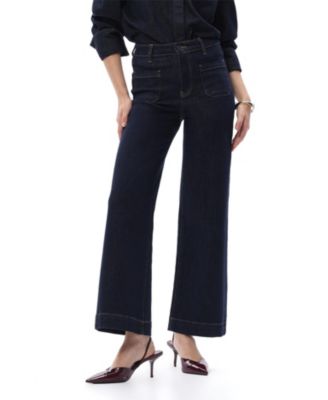  High Rise Wide Leg Jeans with Unique Patch Pockets in Rinse Wash