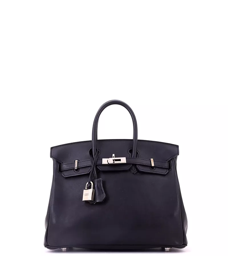 Pre-Owned HERMES Birkin 25 Handbag Black Swift with Palladium Hardware