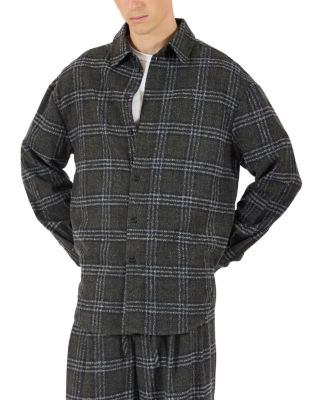 Plaid Wool Blend Relaxed Button Up Shirt