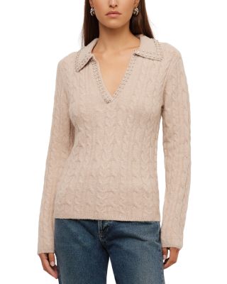 Estelle Embellished V Neck Cable Knit Sweater