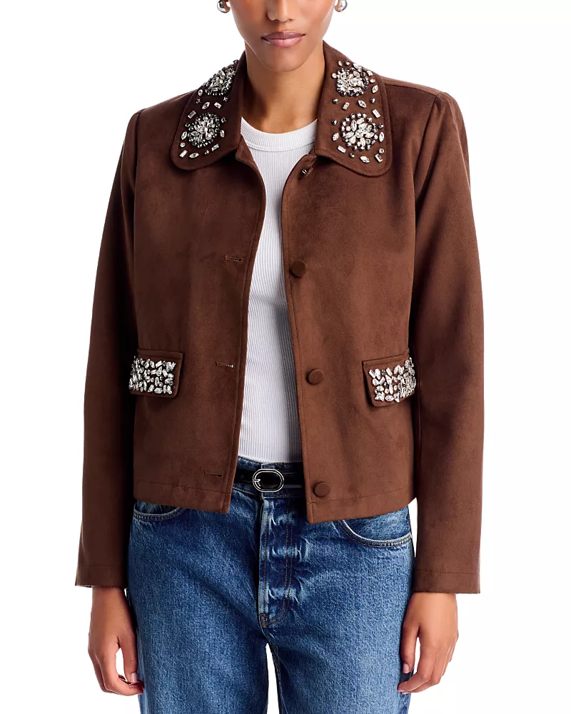 Aqua Embellished Faux Suede Jacket - Exclusive