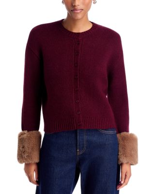 Faux Fur Trim Cotton Blend Cardigan - Exclusive