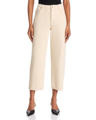 Mallis Corduroy High Rise Cropped Barrel Leg Jeans in Pearl White