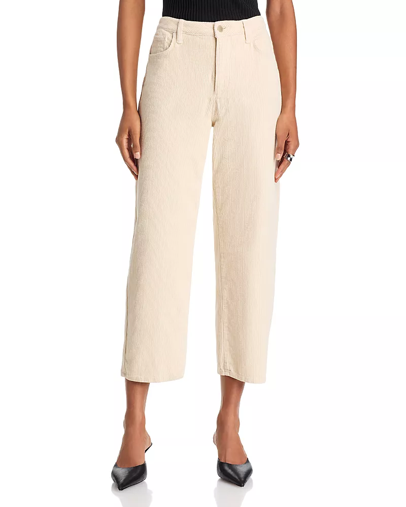 L'Agence Mallis Corduroy High Rise Cropped Barrel Leg Jeans in Pearl White