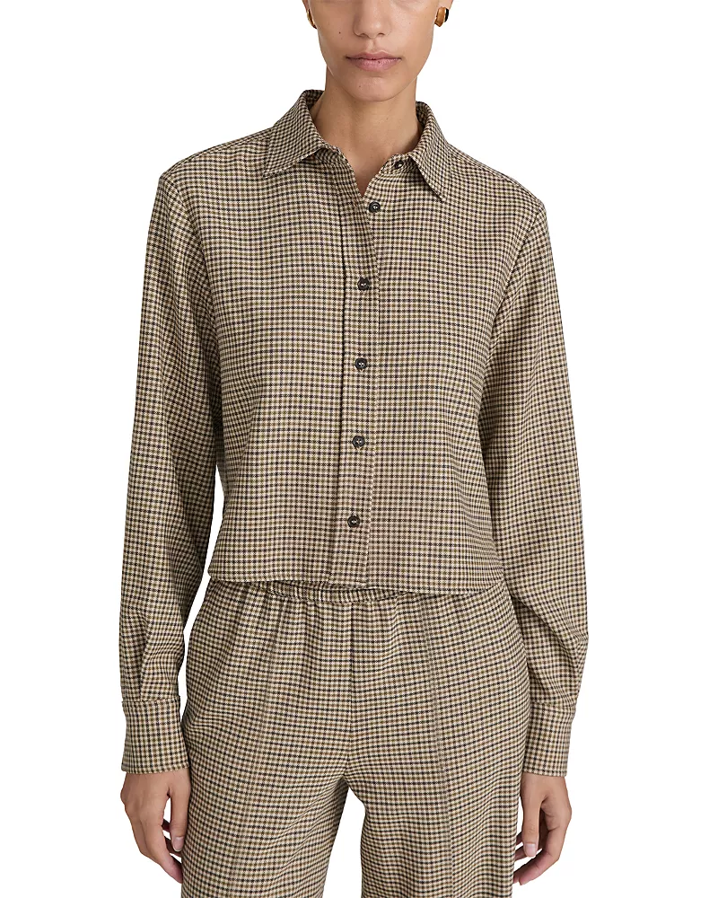 Frame The Charles Check Wool Blend Cropped Shirt