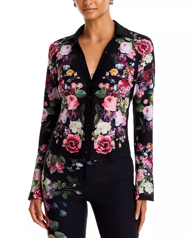 Alice and Olivia Freya Floral Print Fitted Blouse