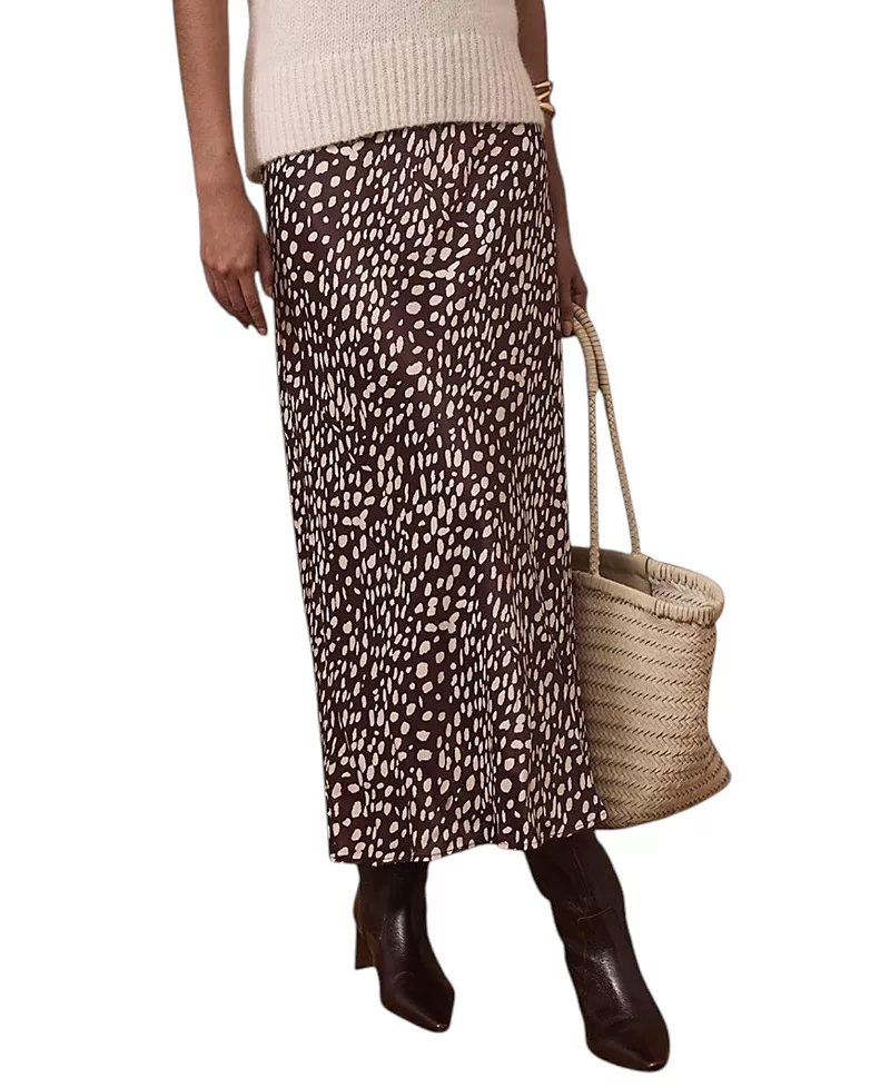 Mint Velvet Women's Animal Print Satin Midi Slip Skirt