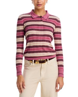 Teresa Silk Blend Striped Ribbed Polo Sweater