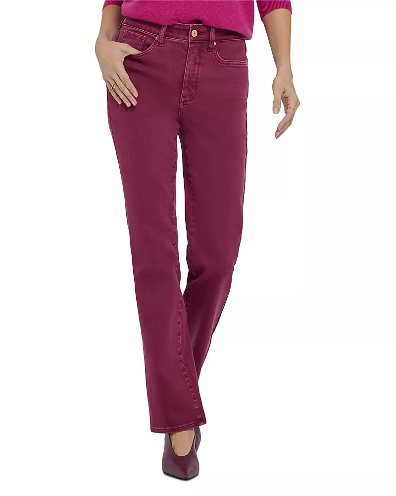 Nydj Petites Marilyn High Rise Straight Jeans in Retro True Burgundy